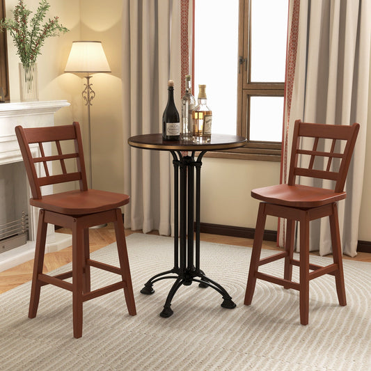 Counter Height Barstools Set of 2 with 6-Grid Hollow Back and Seat-Brown - Tampa Home & Garden Store