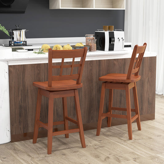 Counter Height Barstools Set of 2 with 6-Grid Hollow Back and Seat-Brown - Tampa Home & Garden Store