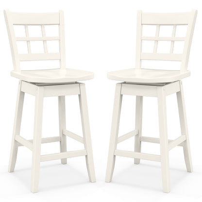 Counter Height Barstools Set of 2 with 6-Grid Hollow Back and Seat-Brown