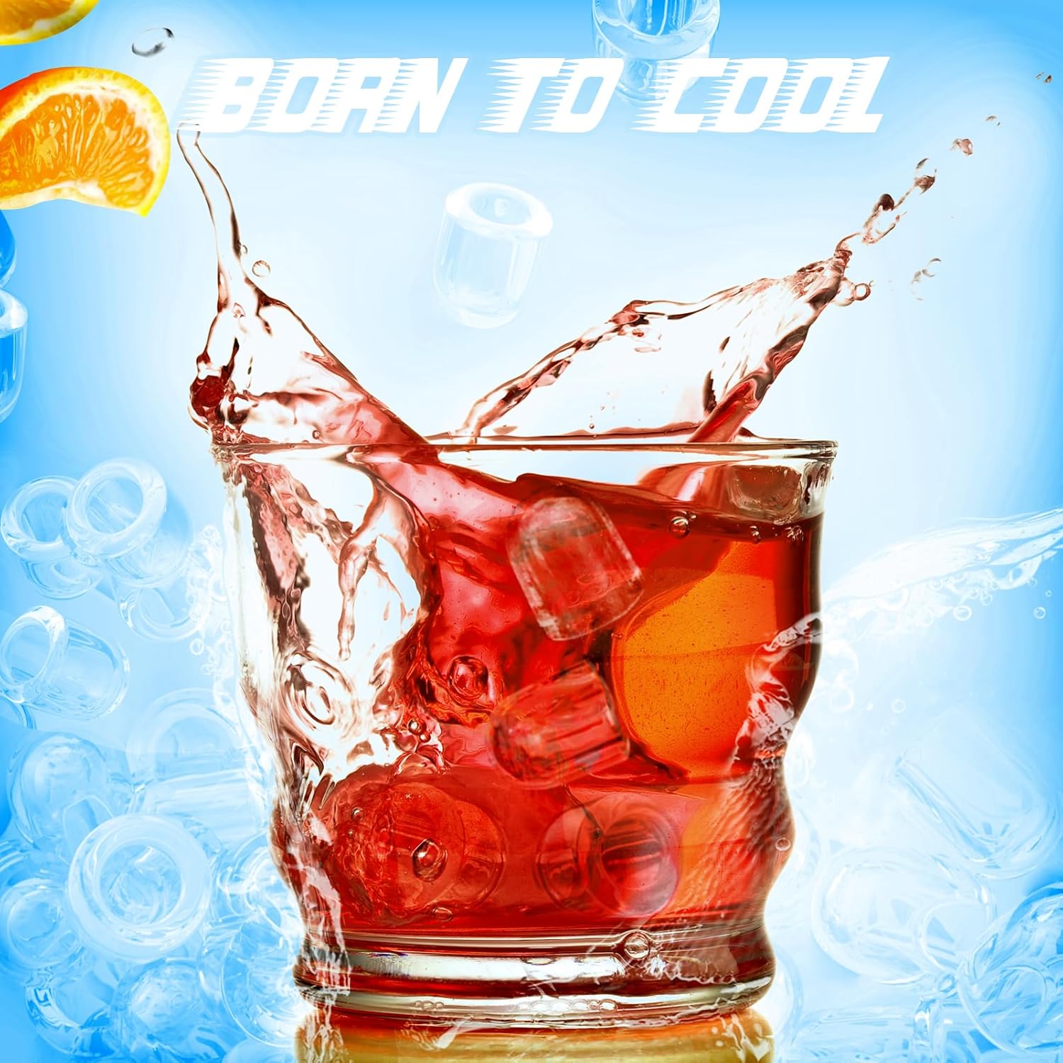 Kismile countertop ice maker with a red iced drink and splashy ice cubes in a glass on Tampa Home & Garden Store
