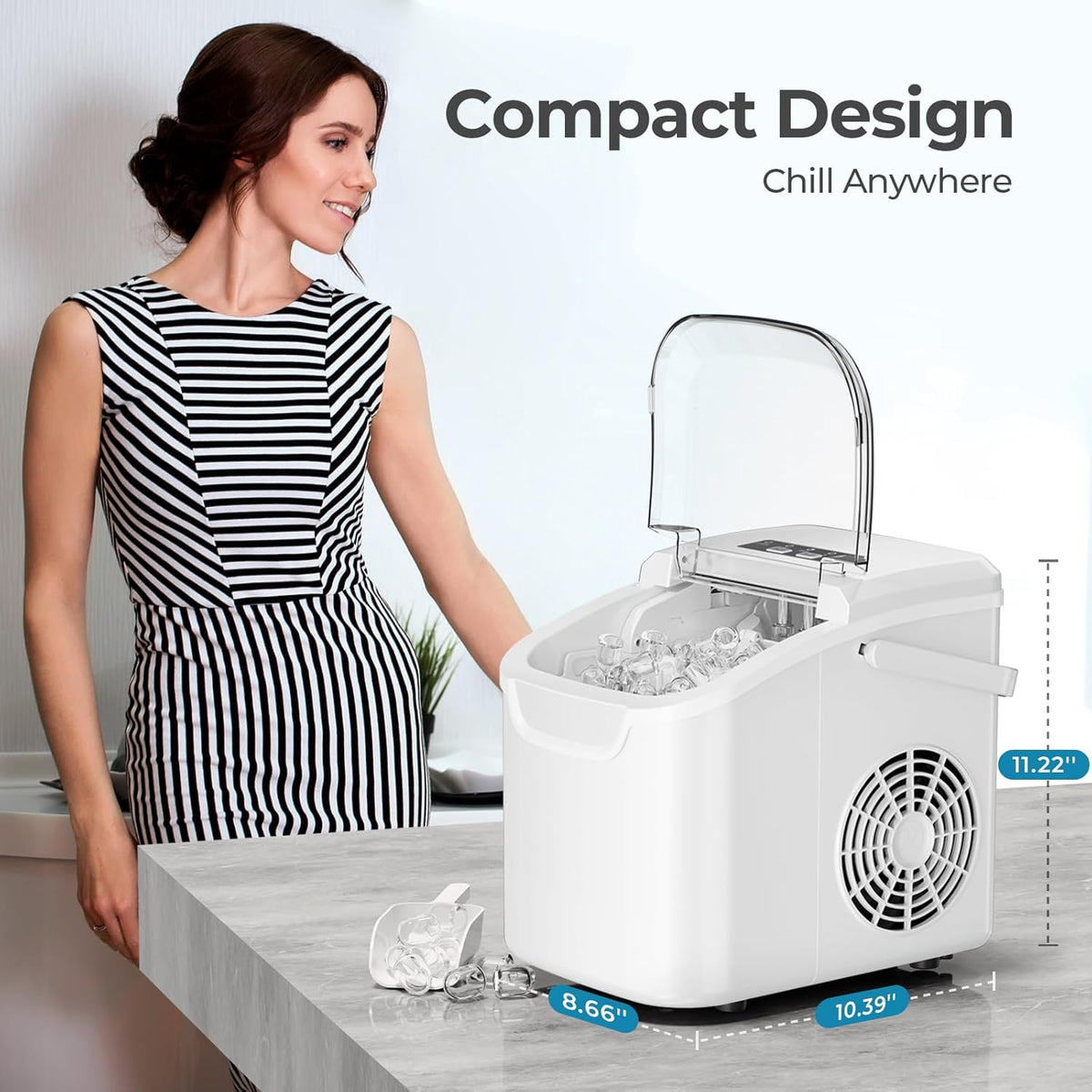 Kismile countertop ice maker white with clear lid, 26 Lbs per Day on Tampa Home & Garden Store