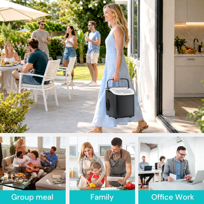 Kismile Z5812H countertop ice maker portable black unit carried by a woman at an outdoor party on Tampa Home & Garden Store