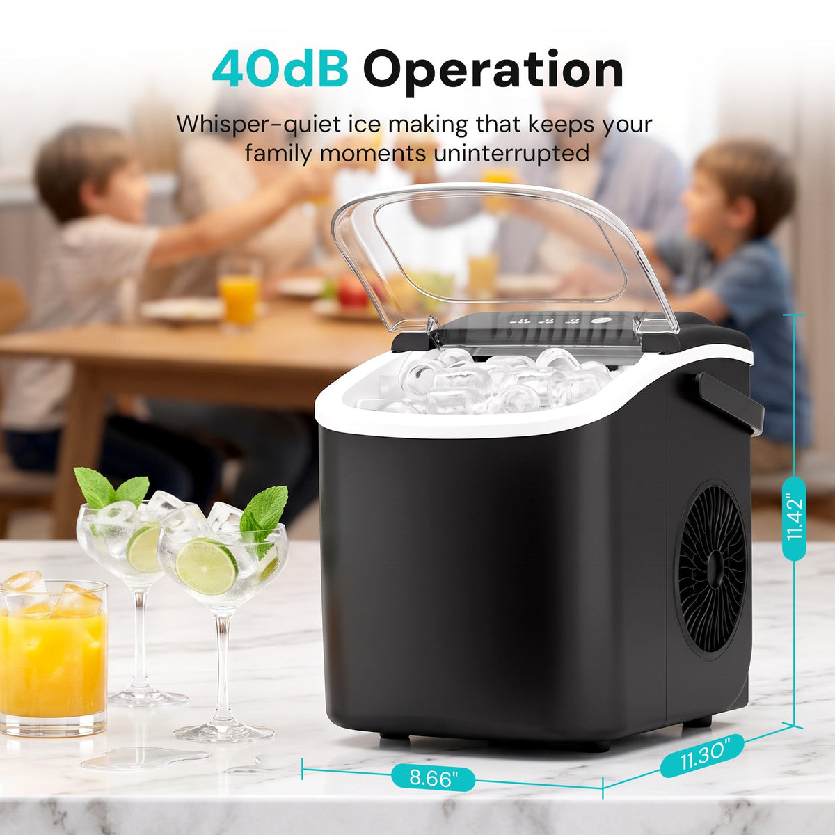Kismile countertop ice maker Z5812H with clear lid and ice inside, black compact design on Tampa Home & Garden Store
