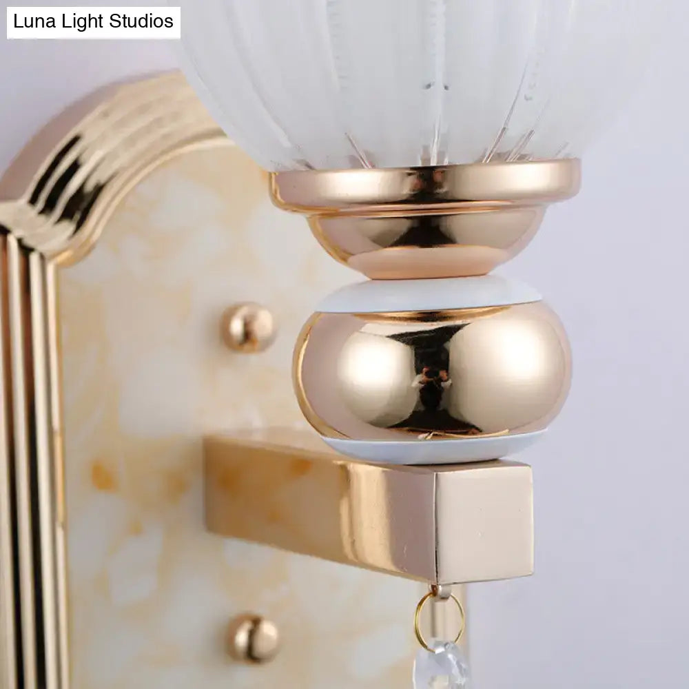 Gold Frosted Glass Floral Hallway Sconce by Decorbites; gold metal mount, crystal accent on Tampa Home & Garden Store
