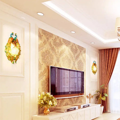 Gold Crystal Peacock Sconce Dome Resin Frame pair, ornate gold finish with crystal accents on Tampa Home & Garden Store