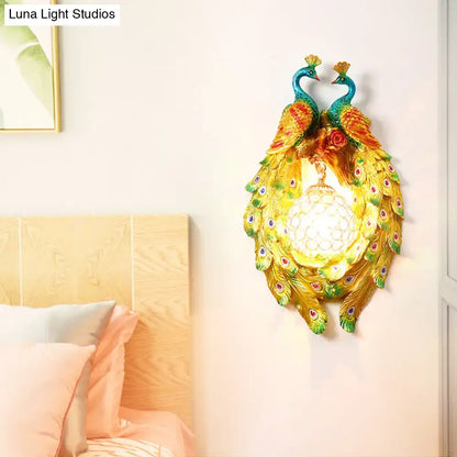 Gold Crystal Peacock Sconce with dome resin frame and twin peacocks Decorbites on Tampa Home & Garden Store