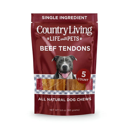 Friandises à mâcher pour chiens Country Living, tendons de dos de bœuf (10-18 cm) – Sachet de 5 – 100 % naturelles, longue durée, riches en protéines – Ingrédient unique, sans céréales