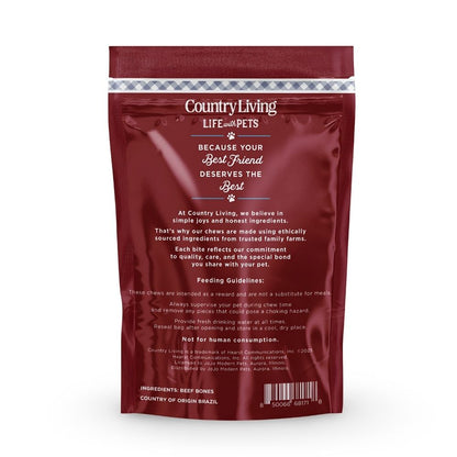 Huesos de res Country Living de 5”-6” para perros – Bolsa de 5 unidades – Masticables naturales y duraderos – Un solo ingrediente, alto en proteínas, sin cuero crudo – Favorecen la salud dental