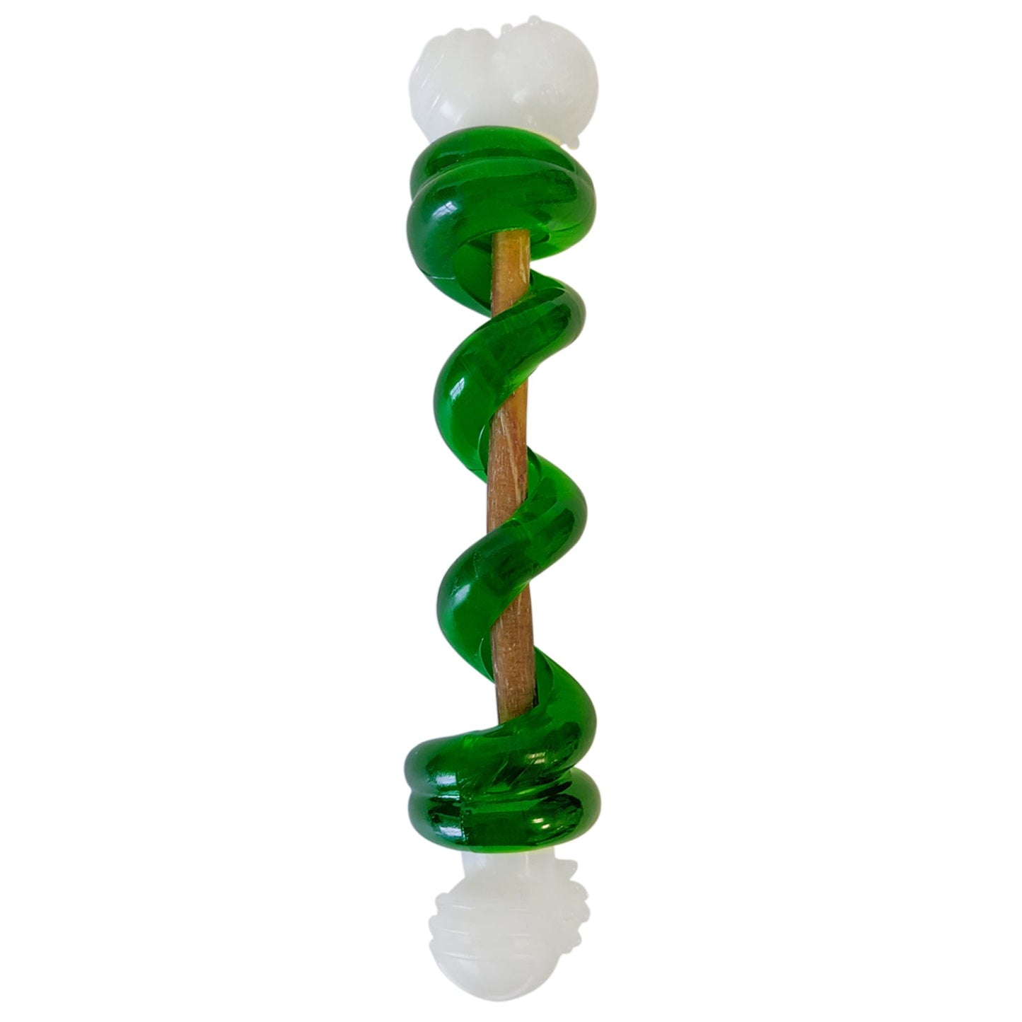 Juguete masticable para perros Bone-a-Treat de Country Living: bolas abultadas de color naranja y aro espiral verde