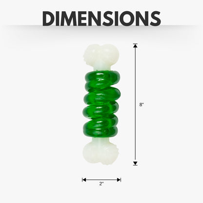 Juguete masticable para perros Bone-a-Treat de Country Living: bolas abultadas de color naranja y aro espiral verde