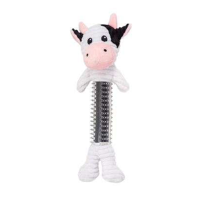 Peluche de vaca blanca y negra de caucho termoplástico para perro de Country Living, con chirriador y papel arrugado