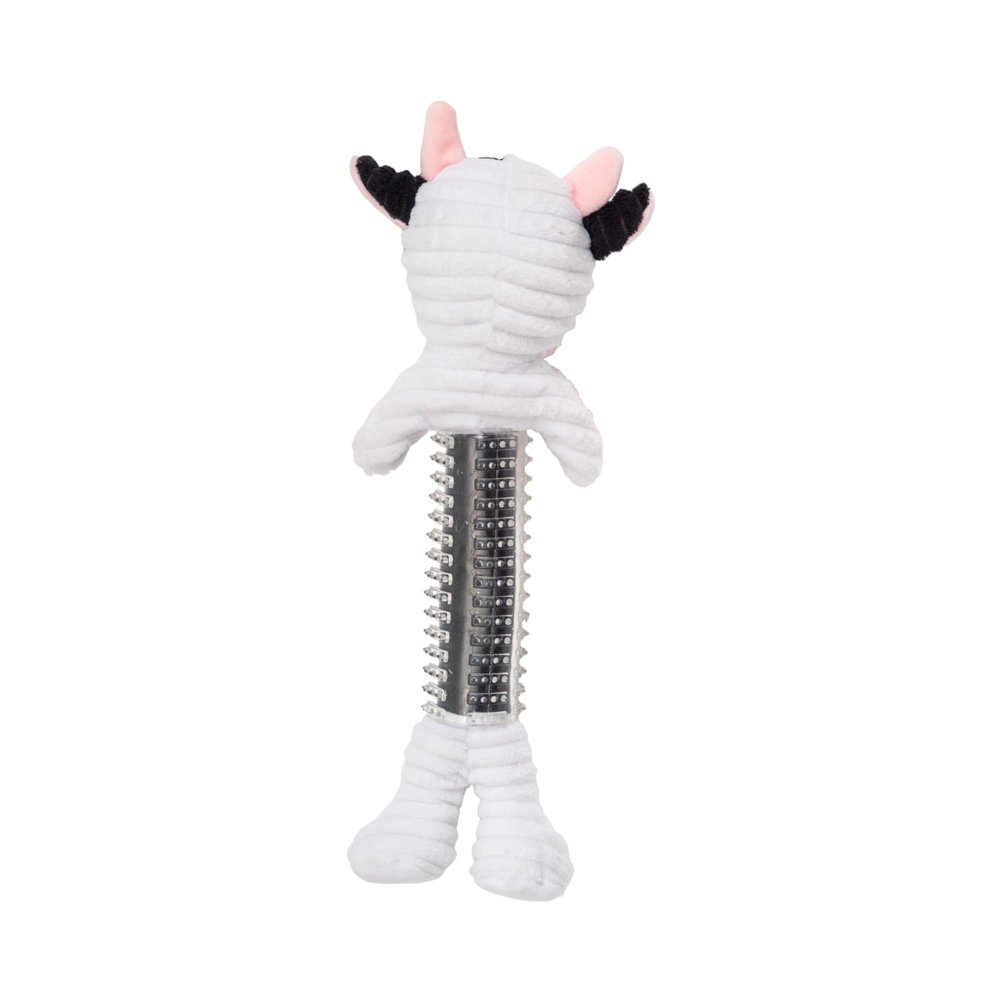 Peluche de vaca blanca y negra de caucho termoplástico para perro de Country Living, con chirriador y papel arrugado
