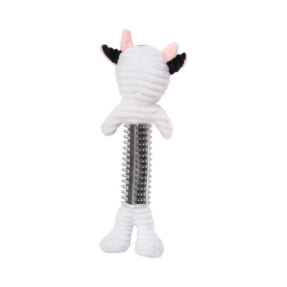 Peluche de vaca blanca y negra de caucho termoplástico para perro de Country Living, con chirriador y papel arrugado