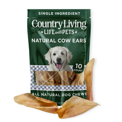 Masticables para perros Country Living de orejas de vaca naturales (bolsa de 10 unidades) - Totalmente naturales, de un solo ingrediente, de larga duración - Alto contenido en proteínas, bajo en grasa, sin cuero crudo - Favorecen la salud dental