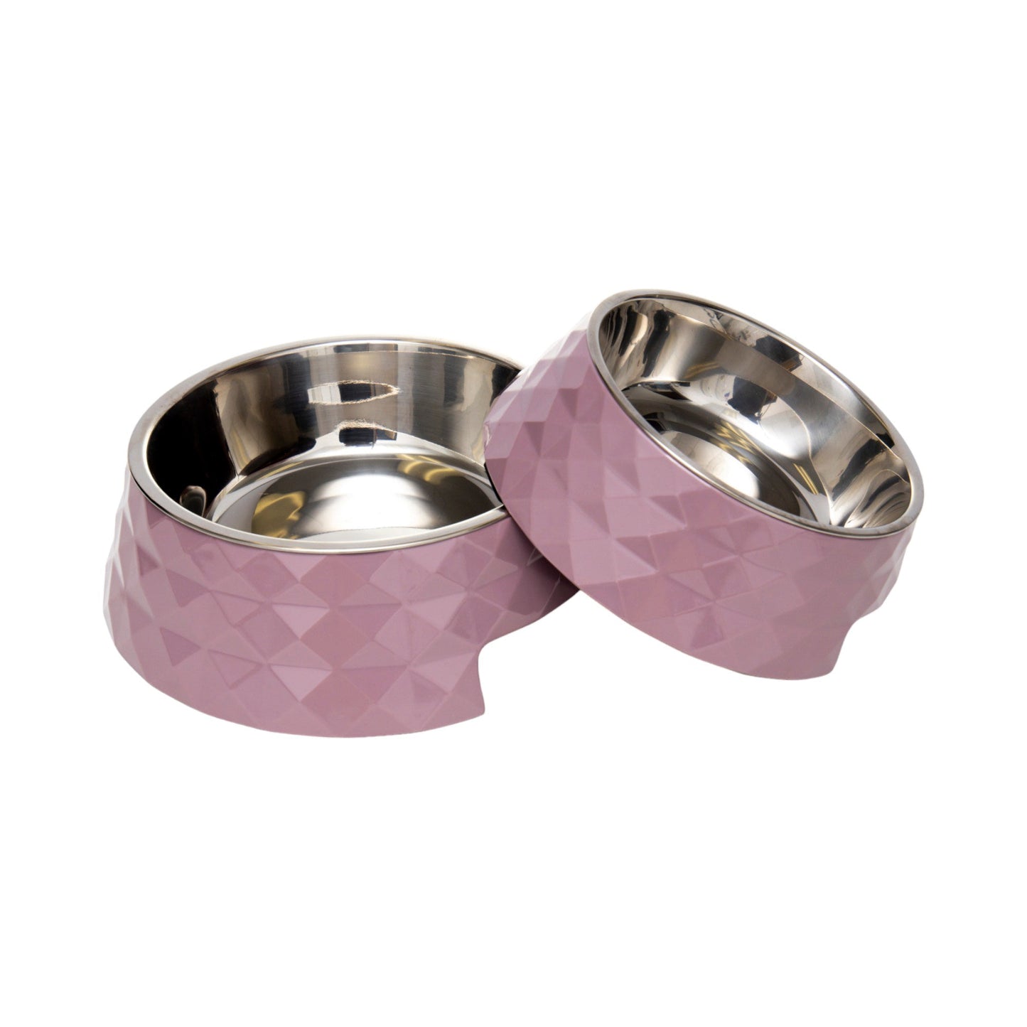 Ensemble de 2 gamelles pour chien Country Living en mélamine à motif sergé diamant avec inserts amovibles en acier inoxydable – Rose Bois