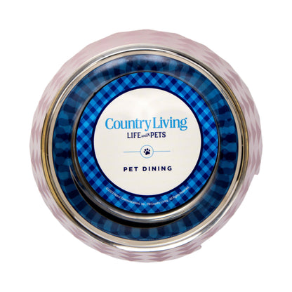 Ensemble de 2 gamelles pour chien Country Living en mélamine à motif sergé diamant avec inserts amovibles en acier inoxydable – Rose Bois