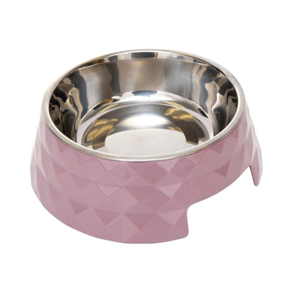 Ensemble de 2 gamelles pour chien Country Living en mélamine à motif sergé diamant avec inserts amovibles en acier inoxydable – Rose Bois
