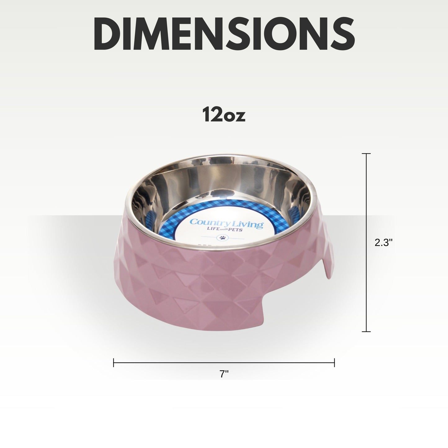 Ensemble de 2 gamelles pour chien Country Living en mélamine à motif sergé diamant avec inserts amovibles en acier inoxydable – Rose Bois