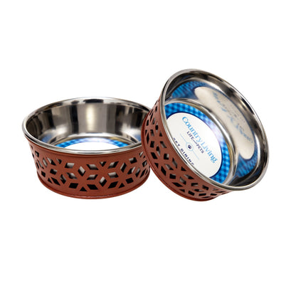 Juego de 2 comederos de acero inoxidable para perros Country Living, estilo rústico, ideal para perros pequeños y medianos. 
