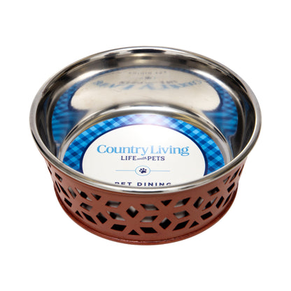 Juego de 2 comederos de acero inoxidable para perros Country Living, estilo rústico, ideal para perros pequeños y medianos. 