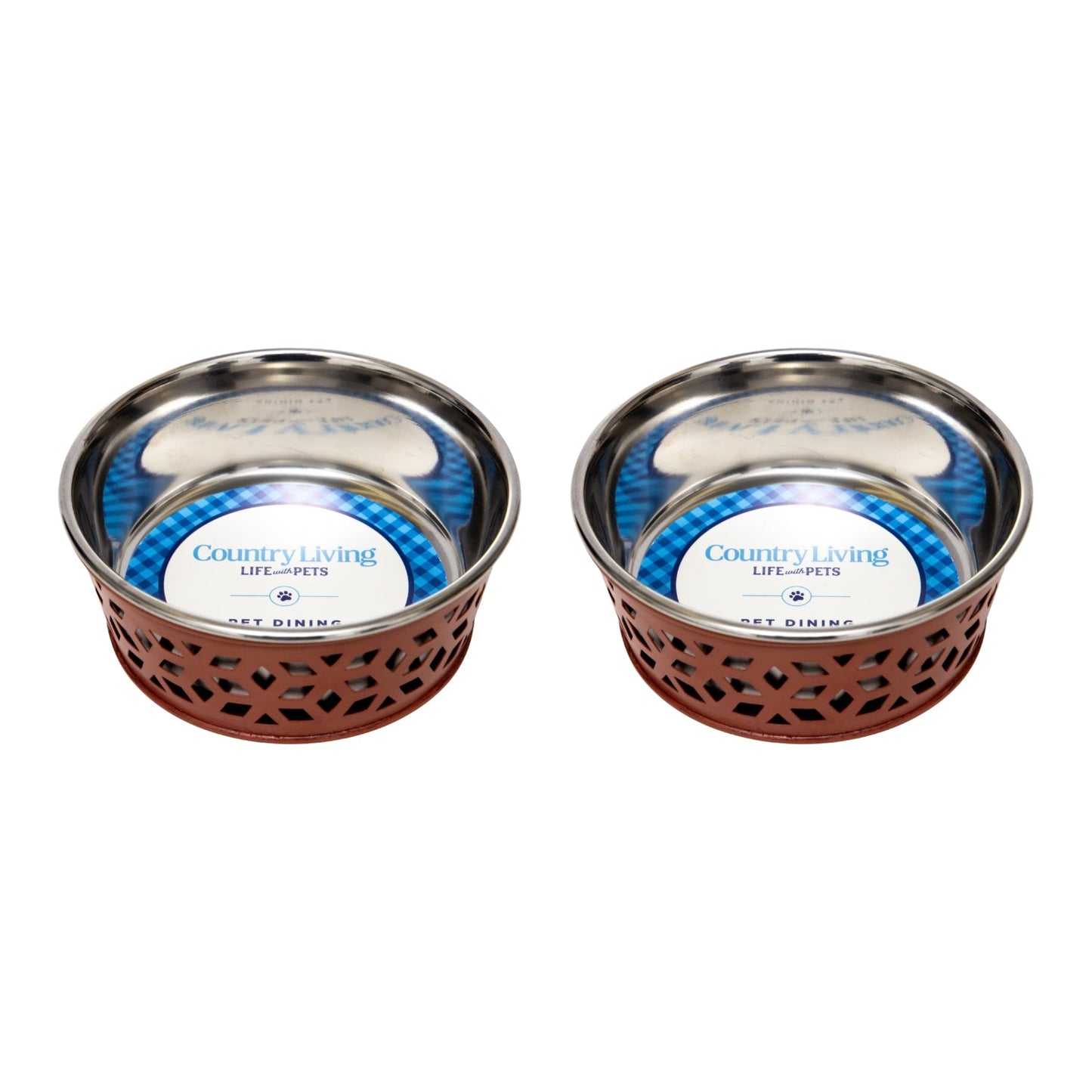 Juego de 2 comederos de acero inoxidable para perros Country Living, estilo rústico, ideal para perros pequeños y medianos. 