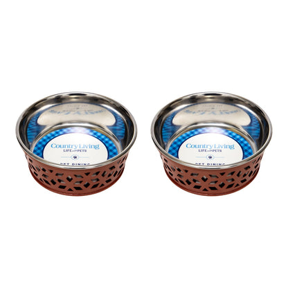 Juego de 2 comederos de acero inoxidable para perros Country Living, estilo rústico, ideal para perros pequeños y medianos. 
