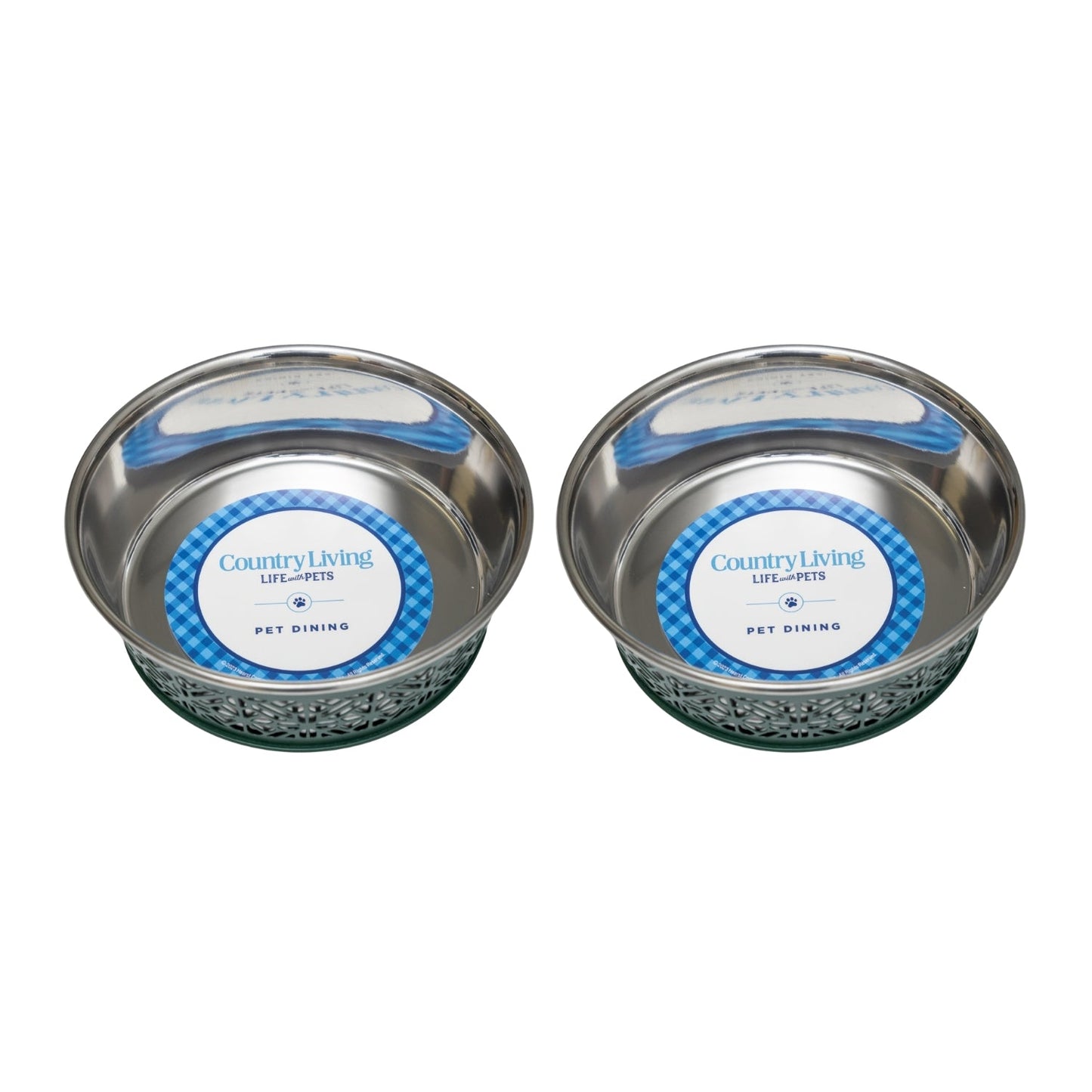 Juego de 2 comederos de acero inoxidable para perros Country Living, estilo rústico, ideal para perros pequeños y medianos. 