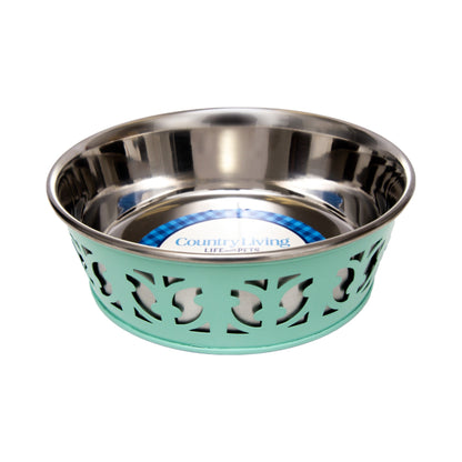 Juego de 2 comederos de acero inoxidable para perros Country Living, estilo rústico, ideal para perros pequeños y medianos. 