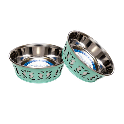 Juego de 2 comederos de acero inoxidable para perros Country Living, estilo rústico, ideal para perros pequeños y medianos. 
