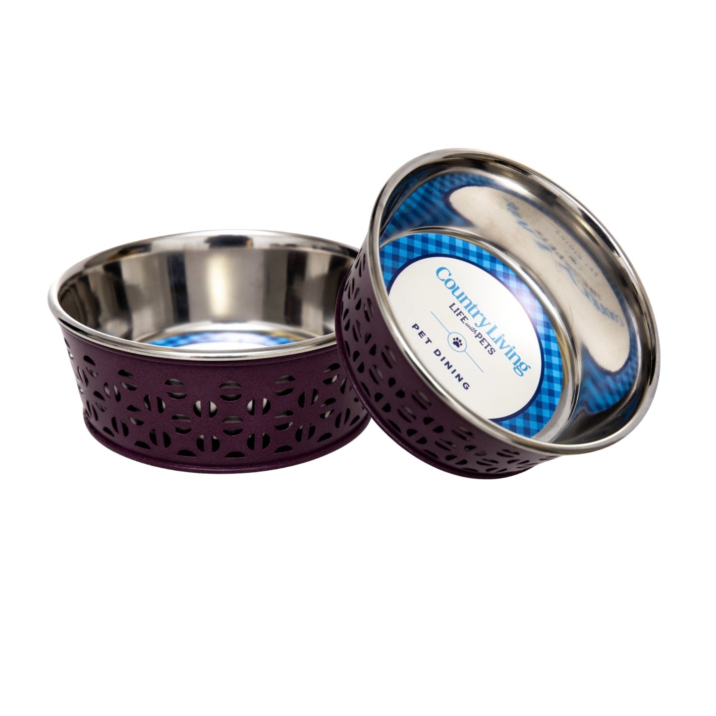 Juego de 2 comederos de acero inoxidable para perros Country Living, estilo rústico, ideal para perros pequeños y medianos. 