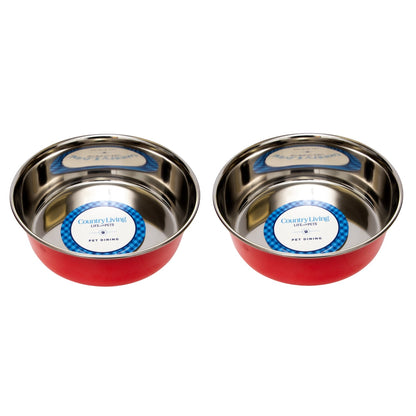 Juego de 2 cuencos para perros de acero inoxidable de gran calibre de Country Living: perfectos para comida y agua. 