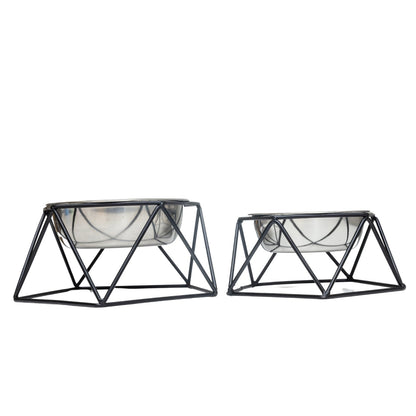 Comedero elevado individual para perros Country Living: diseño geométrico con cuenco extraíble de acero inoxidable
