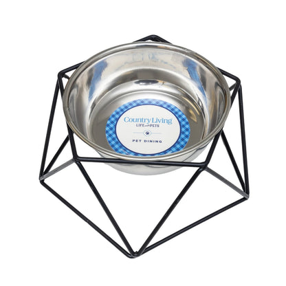 Comedero elevado individual para perros Country Living: diseño geométrico con cuenco extraíble de acero inoxidable