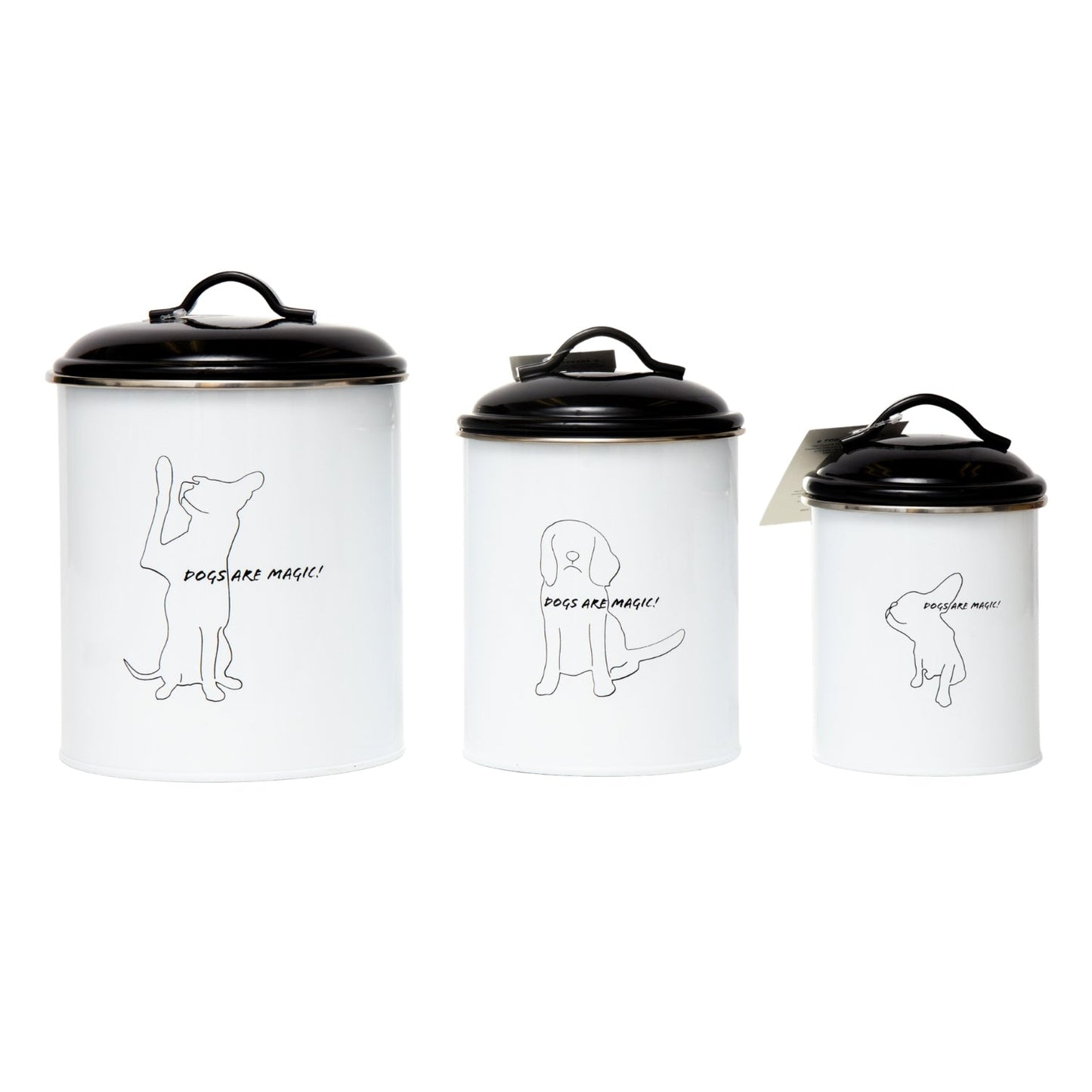 Juego de 3 botes para golosinas para mascotas Country Living (blanco y negro)