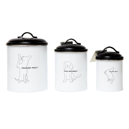 Juego de 3 botes para golosinas para mascotas Country Living (blanco y negro)
