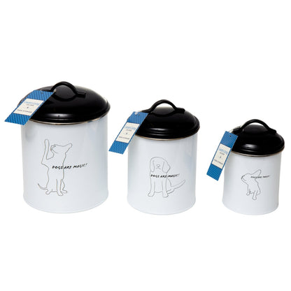 Juego de 3 botes para golosinas para mascotas Country Living (blanco y negro)