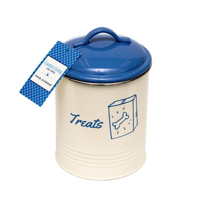 Juego de 3 botes para premios para mascotas de Country Living, para guardar premios para perros (tapa azul francesa)