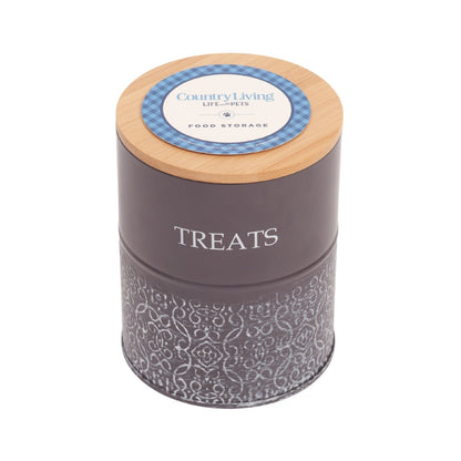 Boîtes à friandises pour chiens Country Living - Lot de 2 bocaux en acier au carbone avec couvercles en bambou – Gris volcanique 