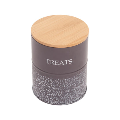 Boîtes à friandises pour chiens Country Living - Lot de 2 bocaux en acier au carbone avec couvercles en bambou – Gris volcanique 