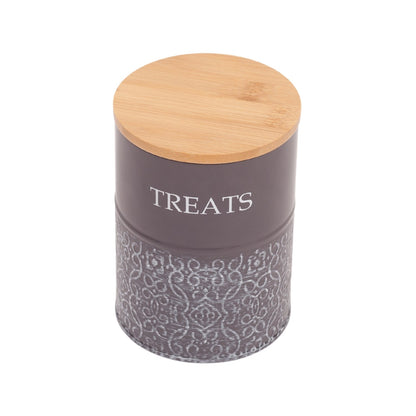Boîtes à friandises pour chiens Country Living - Lot de 2 bocaux en acier au carbone avec couvercles en bambou – Gris volcanique 