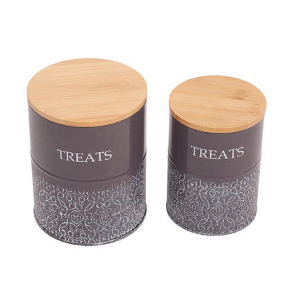 Boîtes à friandises pour chiens Country Living - Lot de 2 bocaux en acier au carbone avec couvercles en bambou – Gris volcanique 