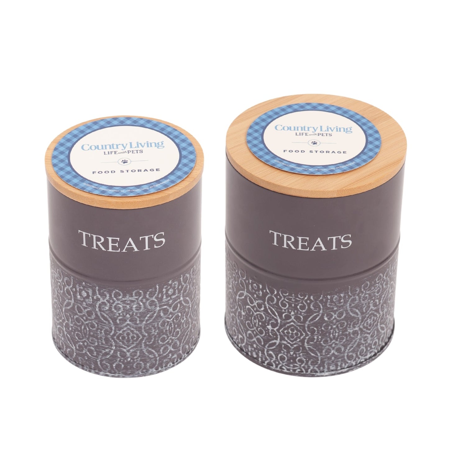 Boîtes à friandises pour chiens Country Living - Lot de 2 bocaux en acier au carbone avec couvercles en bambou – Gris volcanique 