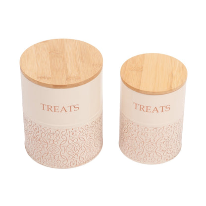 Boîtes à friandises pour chiens Country Living - Lot de 2 bocaux en acier au carbone avec couvercles en bambou – Cygne blanc