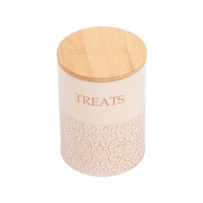 Boîtes à friandises pour chiens Country Living - Lot de 2 bocaux en acier au carbone avec couvercles en bambou – Cygne blanc