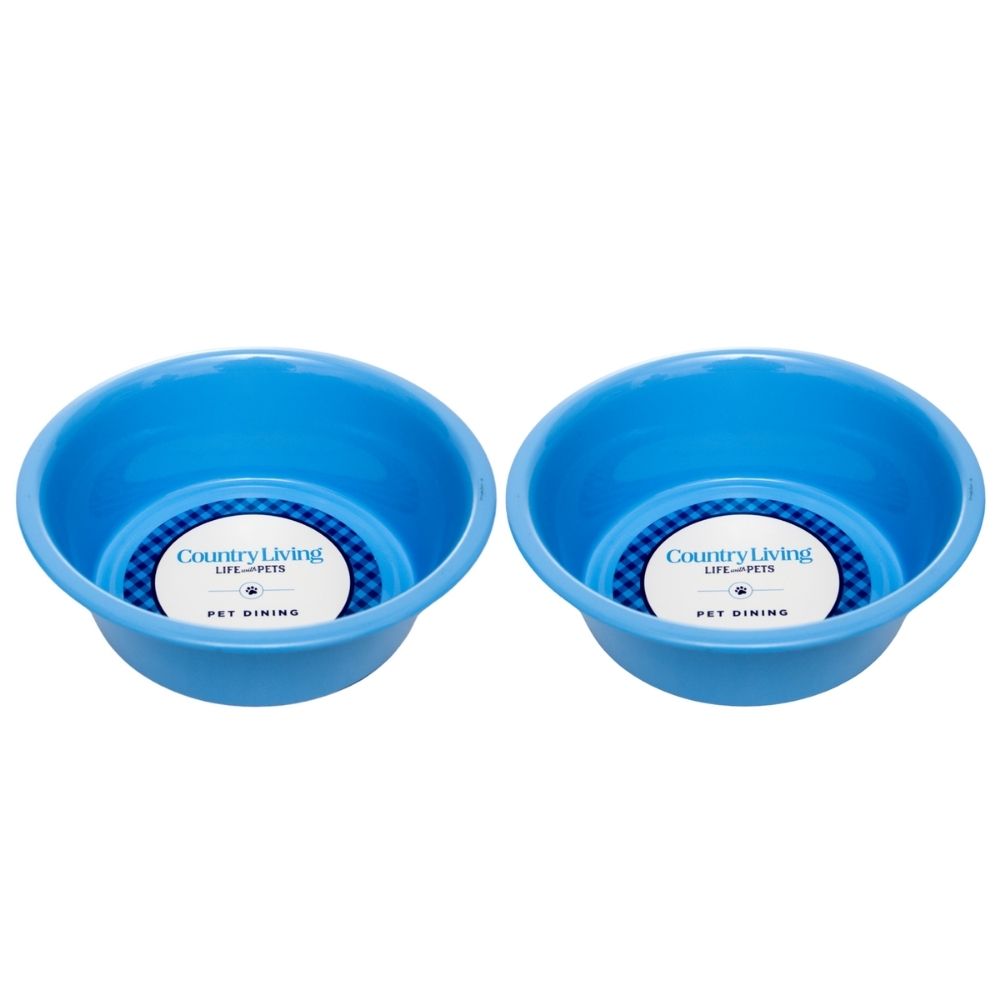 Juego de 2 cuencos para perros Country Living de acero inoxidable revestido, ideales para razas medianas y grandes.