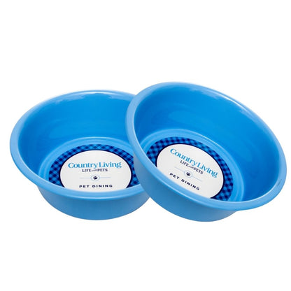 Juego de 2 cuencos para perros Country Living de acero inoxidable revestido, ideales para razas medianas y grandes.