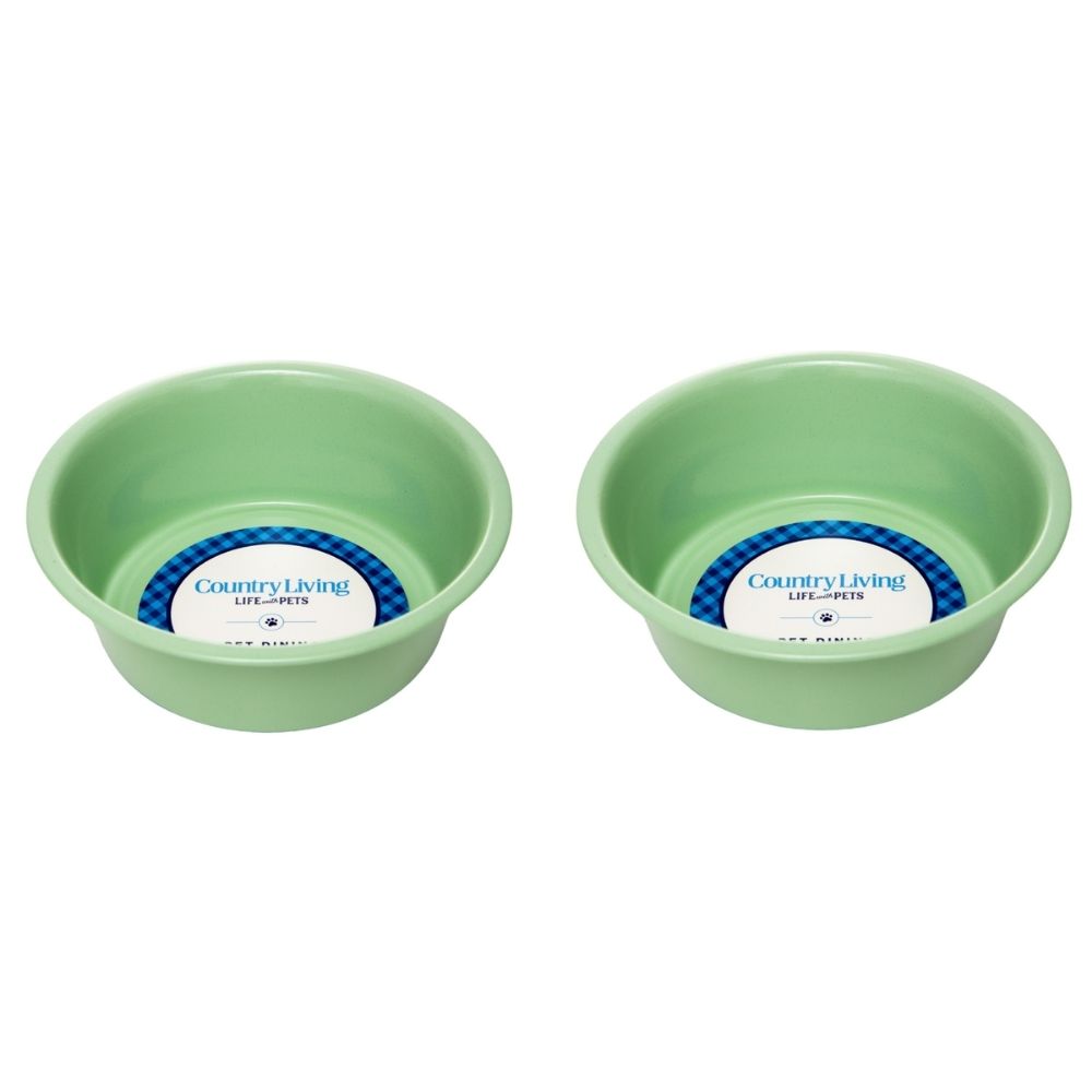 Juego de 2 cuencos para perros Country Living de acero inoxidable revestido, ideales para razas medianas y grandes.
