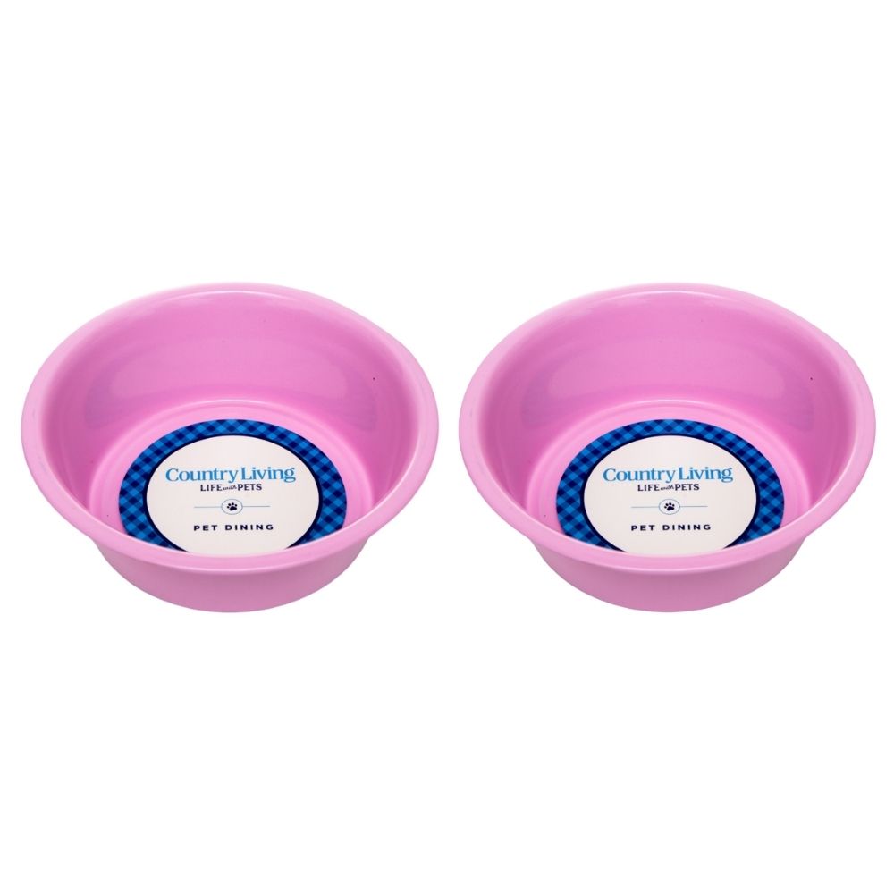 Juego de 2 cuencos para perros Country Living de acero inoxidable revestido, ideales para razas medianas y grandes.