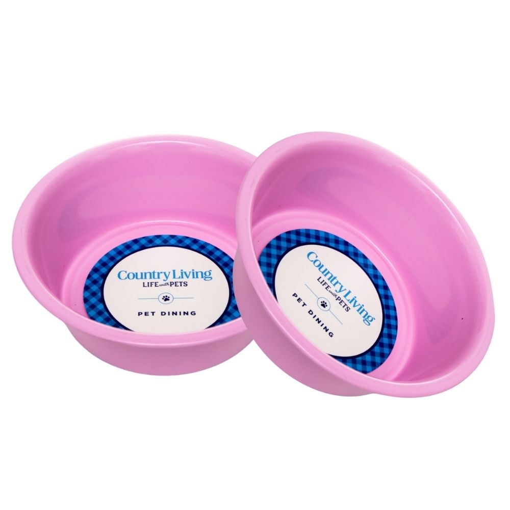 Juego de 2 cuencos para perros Country Living de acero inoxidable revestido, ideales para razas medianas y grandes.