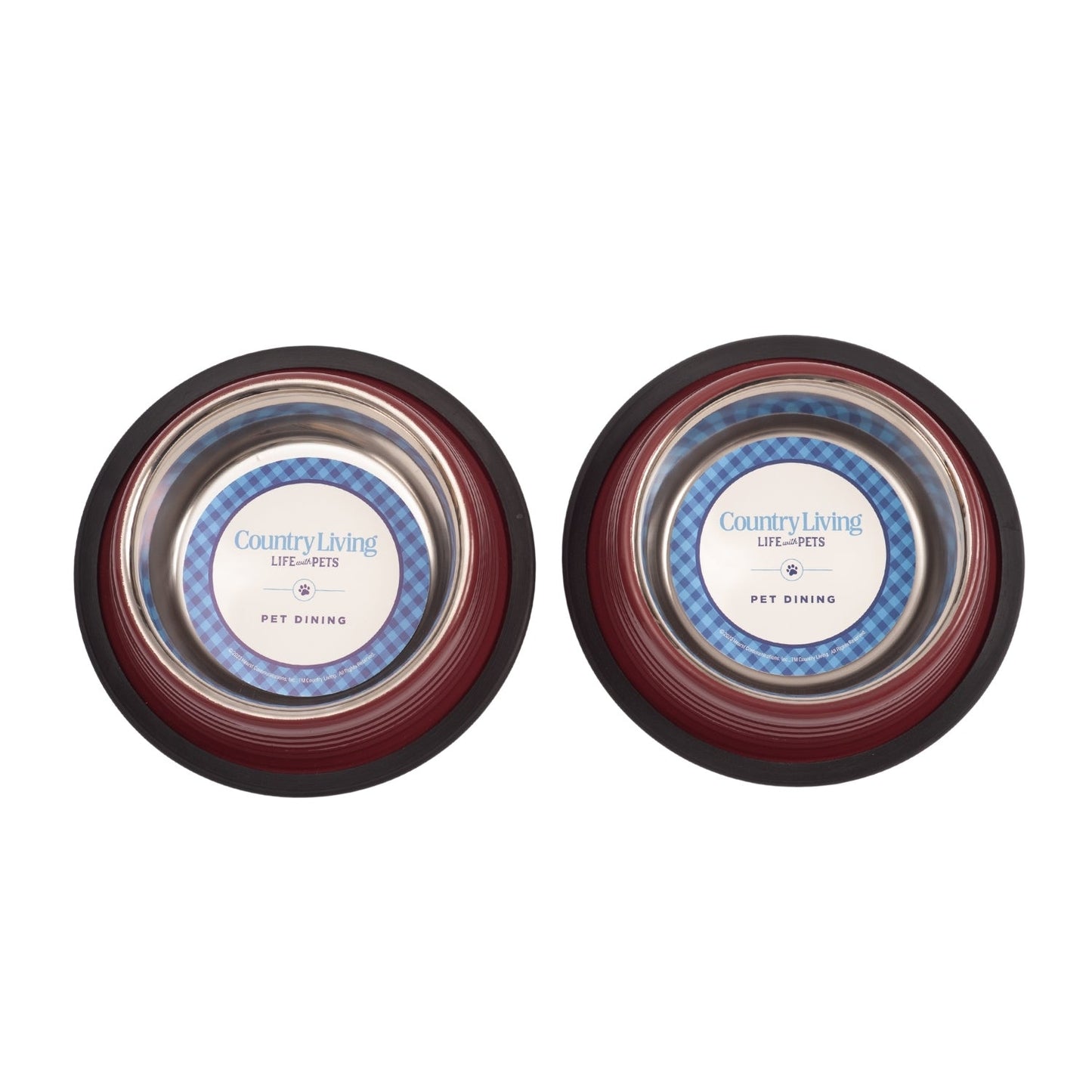 Juego de 2 cuencos antideslizantes acanalados para mascotas Country Living – Rojo Merlot
